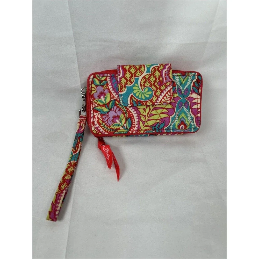 Vera Bradley Bright Floral Zip Around Wallet Wristlet Pink Hard Case